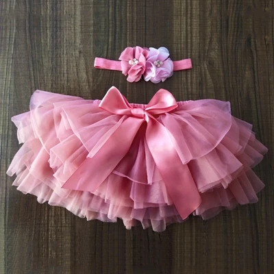 Тюлевые шаровары для маленьких девочек, радужная юбка, подгузник, 2 шт., короткая юбка + повязка на голову, юбка-пачка для девочек