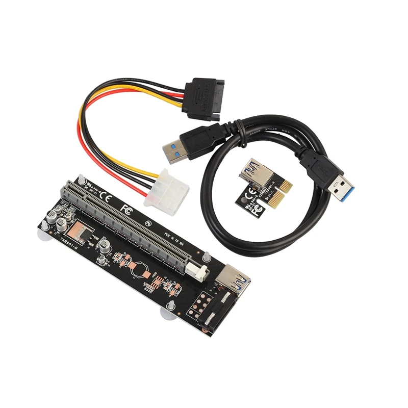 1 x 16x PCI-E PCI Express Extender Riser Card With 60cm USB3.0 and SATA 15pin-4pin IDE Power Cord For BTC Mining Machine |