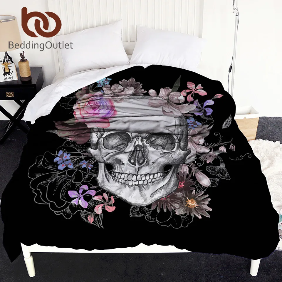 Постельное белье Outlet Sugar Skull пододеяльник белый и черный цветочный 1 шт. цветы