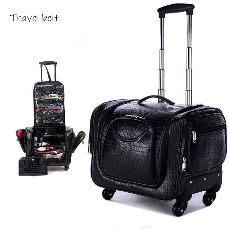 

Stylish compact cosmetic case 16 inch size Female carry Multifunction Rolling Luggage Spinner brand Travel Suitcase