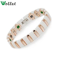 wollet jewelry white rose gold ceramic bracelet bangle for women men bio magnetic germanium magnet 316l stainless steel