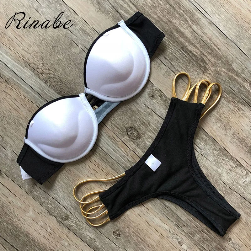 Rinabe 2019 чашка бикини бандо Топ c бретелькой через шею купальник женский