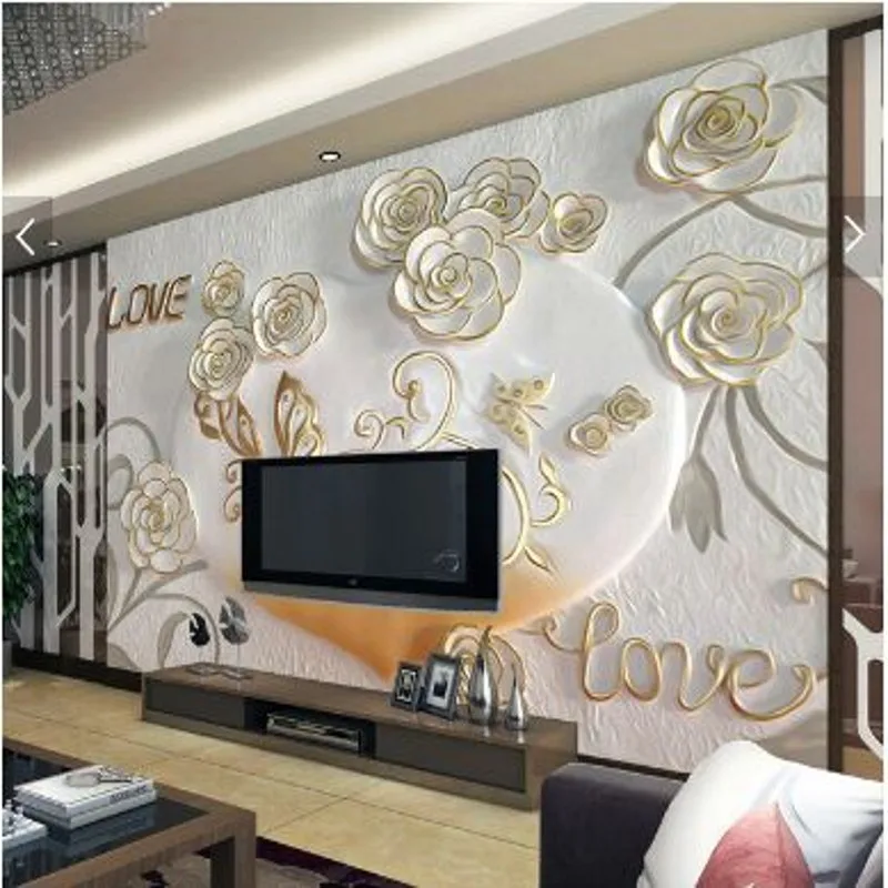 beibehang Custom wallpaper 3D relief large murals TV background wall paper living room stereo seamless Rose 3d mural | Обустройство