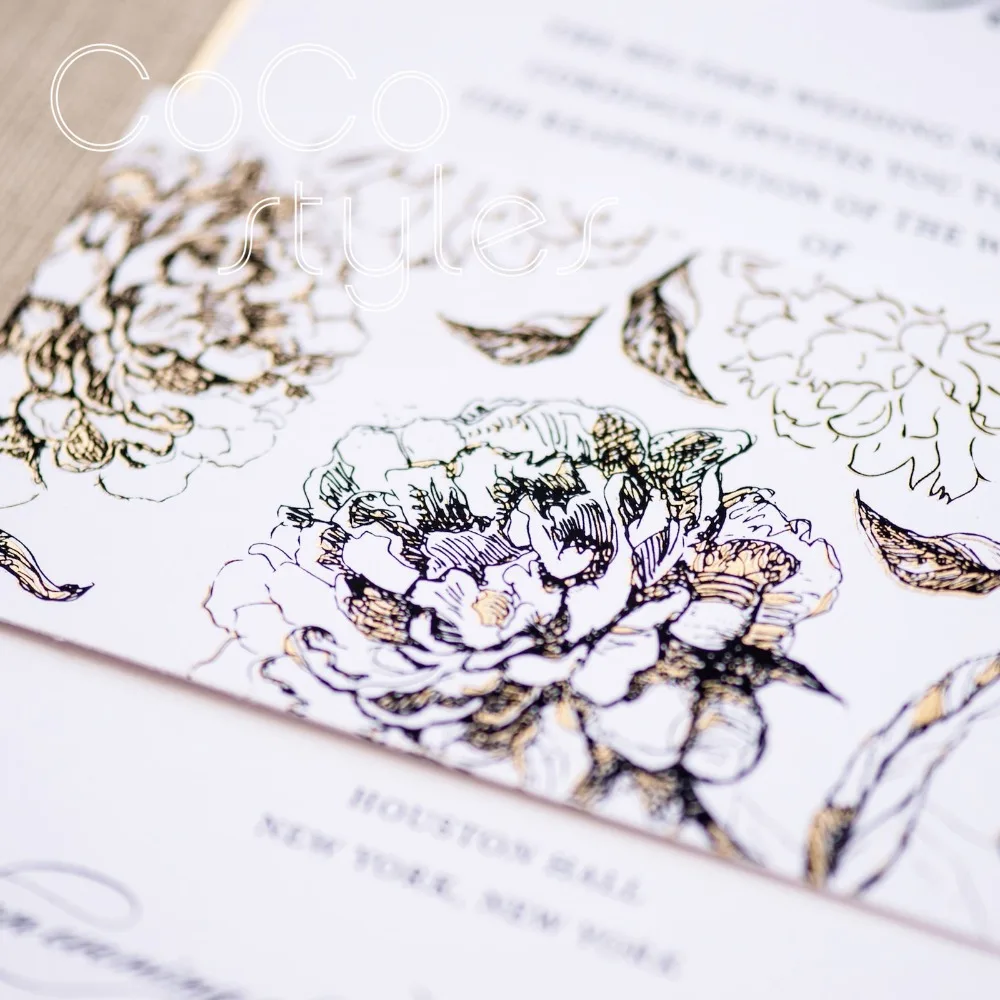 Cocostyles bespoke exquisite floral belly band design invitation card set with foil printing for elegant wedding invitations | Дом и сад