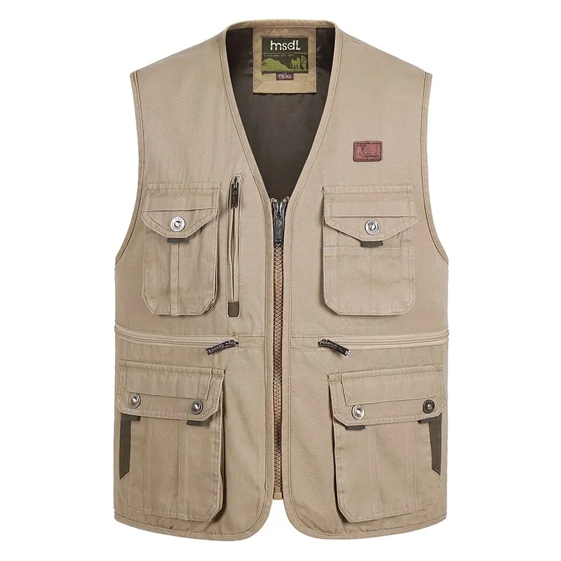 Spring and autumn outdoor leisure photography vest cotton canvas men's vest   fishing multi-pocket loose vest plus size S-4XL