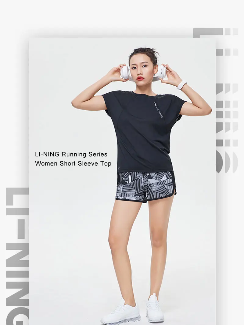 Li-Ning женский топ с коротким рукавом для бега, сухой полиэстер, дышащий, обычная посадка, подкладка, Спортивная Удобная футболка, футболка ATSP112 WTS1505