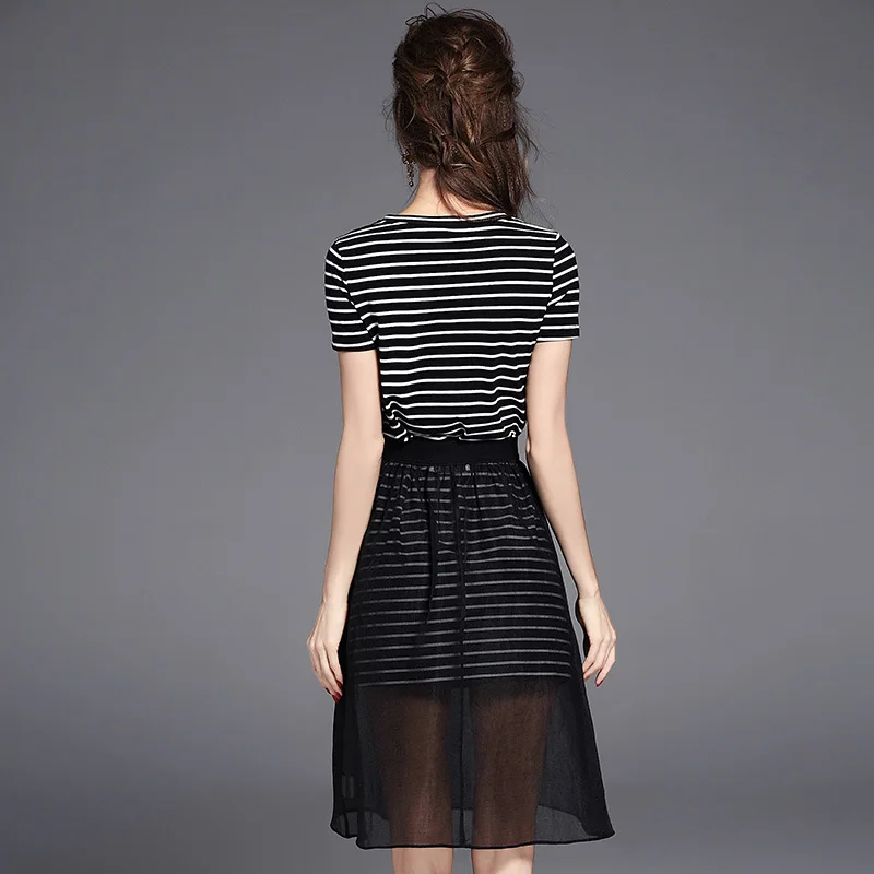 2017 лето новый раунд воротник полоса ногтей шарик модные dress чистой пряжи из двух
