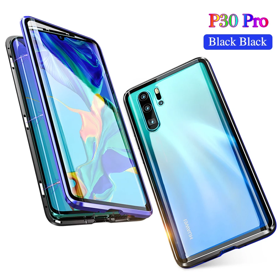 Роскошные кожаные Магнитная Адсорбция металлический корпус для huawei P30 Pro P30pro Etui 360 Полное покрытие изогнутая Стекло двойной прозрачные Экран протектор
