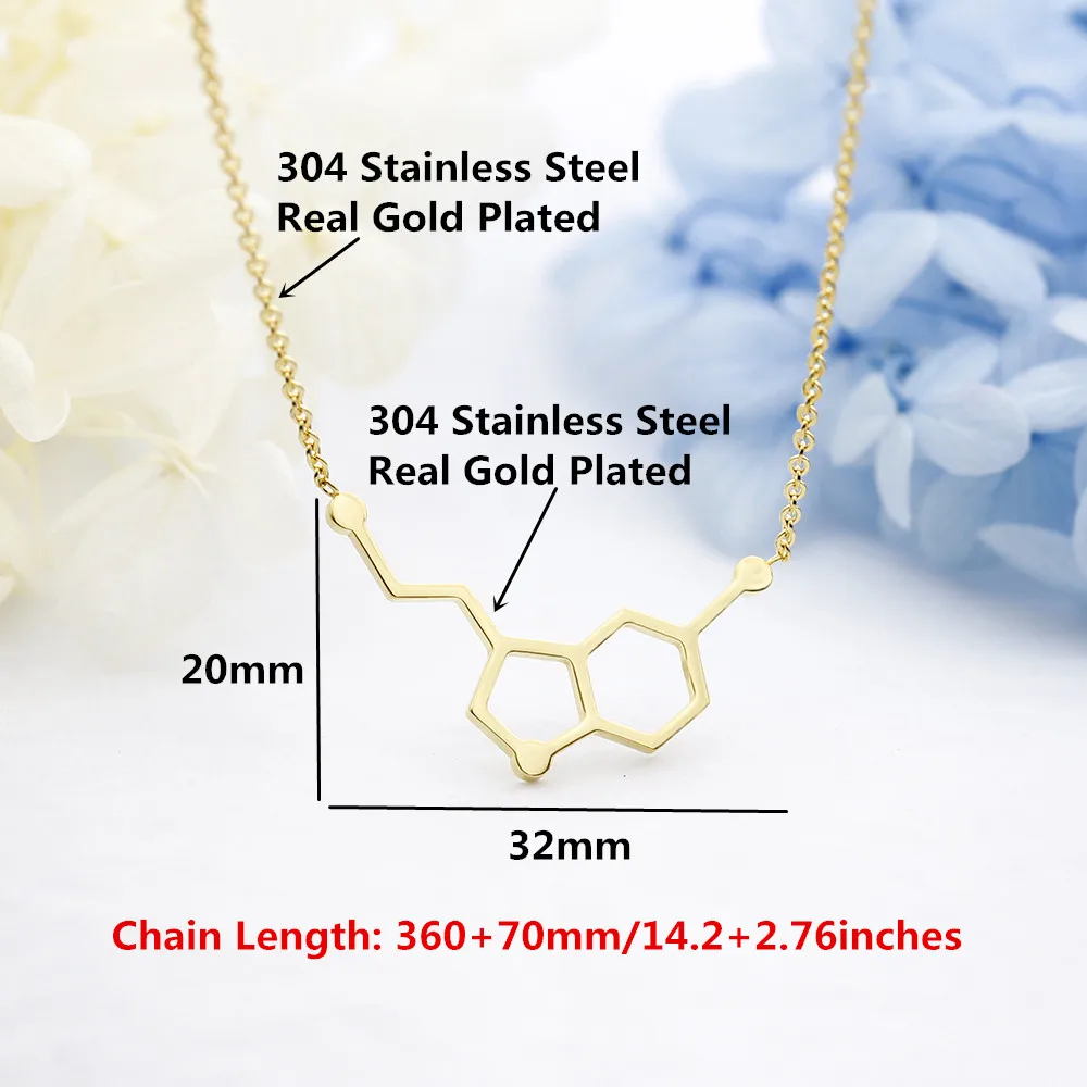 Happy Hormone Serotonin Molecule Necklace Women Stainless Steel Pendant Student Scientific Jewelry Back to School First Day Gift | Украшения