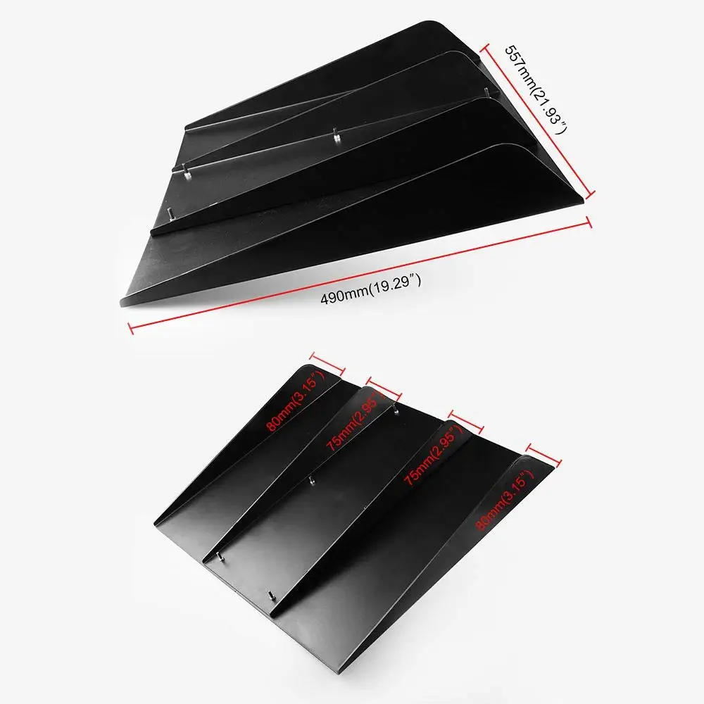 Shark Fin 4 Wing Lip Diffuser 22&quot x21&quot Rear Bumper Chassis Black ABS Universal | Air Dams