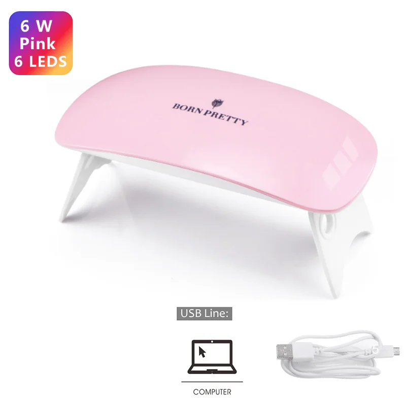 6W Pink 6 Leds Сушилка для ногтей BORN PRETTY, 6 Вт, ультрафиолетовая Светодиодная лампа, портативный usb-кабель для всех типов гель-лака, отверждающая Гель-лак, машина для дизайна ногтей, инструмент, лампа - Цвет: 6W Pink 6 Leds