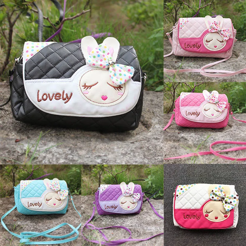 Детская сумка мессенджер с бантиком и кроликом милая кожаная принцессы для
