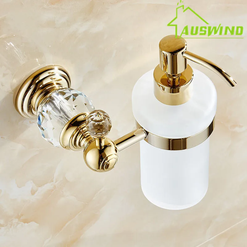 

Luxury Transparent Crystal Soap Dispenser Brass Wall Mounted Frosted Glass Container Antique Bathroom kitchen soap dispenser