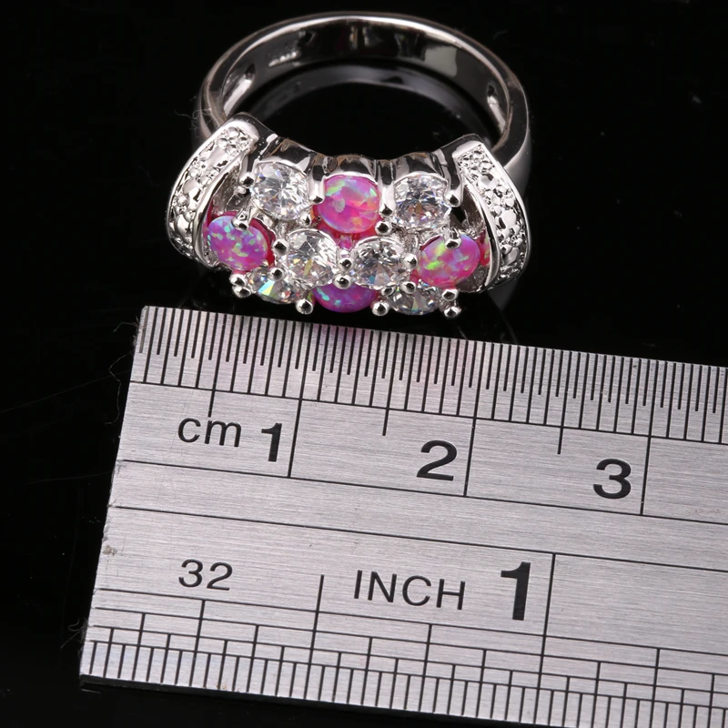 Свадебные Кольца Розовый огненный опал и белый CZ моды 925 Серебро Печатью Для