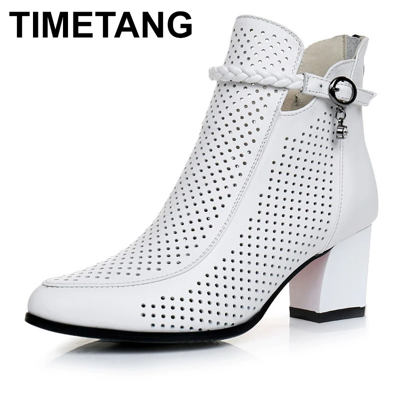 TIMETANGFashion женская обувь из натуральной кожи Летние кожаные туфли с вырезами на