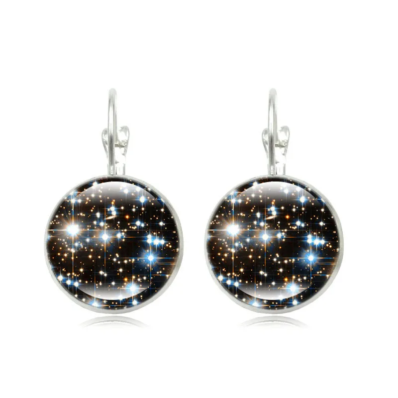Женские круглые серьги-гвоздики с изображением космической Галактики |