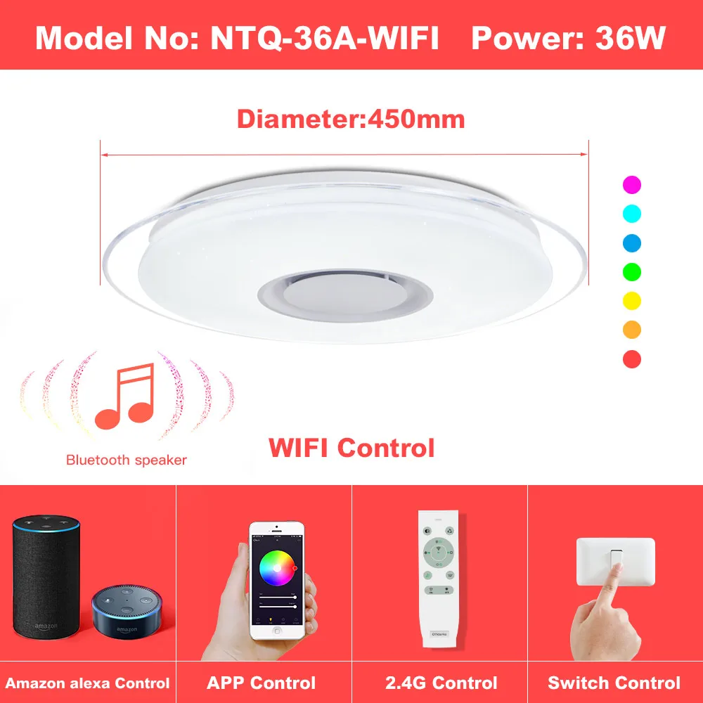 450 WIFI music 36W Современные светодиодные потолочные лампы Домашний Светильник ing 25 Вт 36 Вт 52 Вт приложение Bluetooth музыкальный светильник для спальни умный потолочный светильник - Цвет корпуса: 450 WIFI music 36W