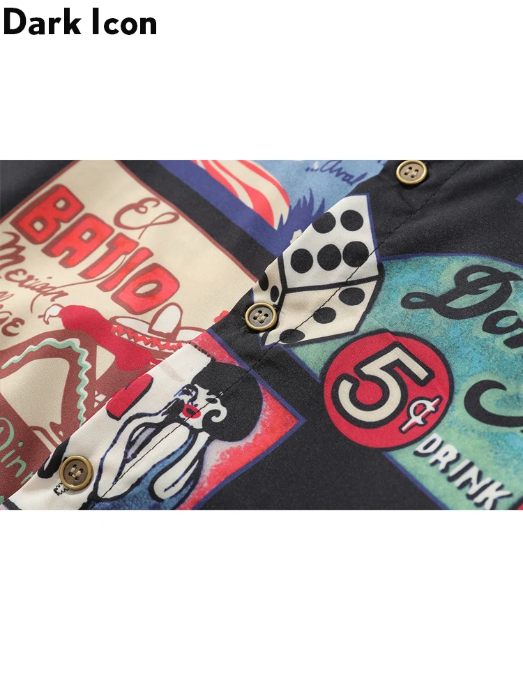 Мужская рубашка в стиле ретро с длинным рукавом и принтом Темный значок мужская