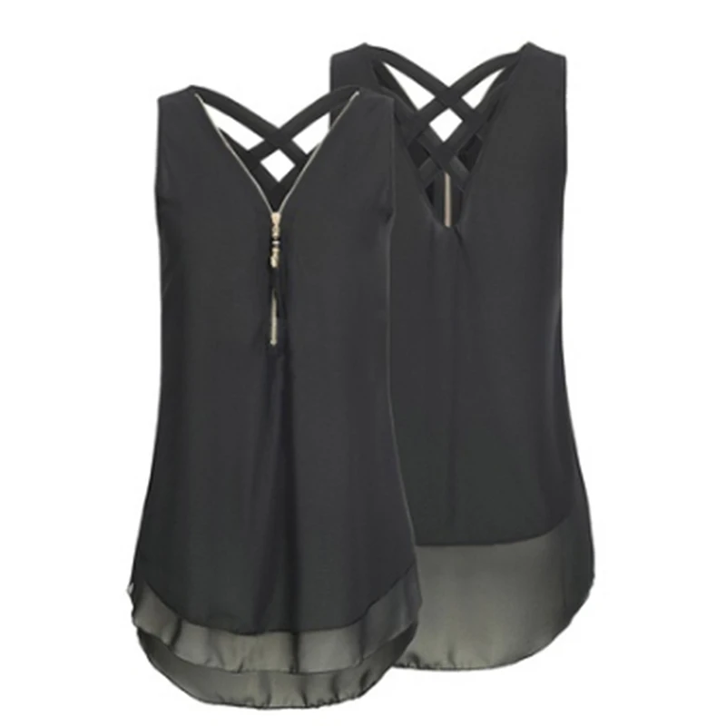 Блузка женская летняя без рукавов с застежкой-молнией и открытой спинкой |