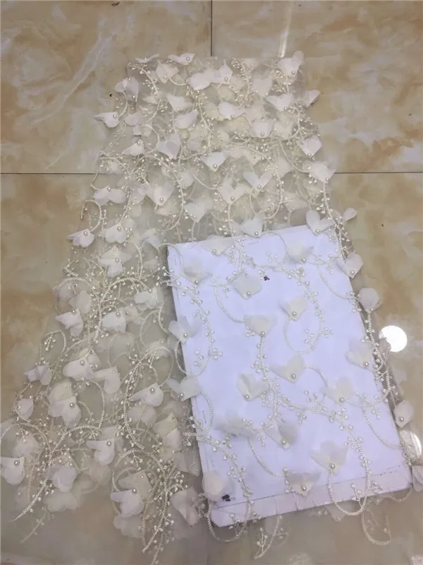 Кружевная ткань с 3D цветами французская кружевная 5 ярдов тюль бусинами
