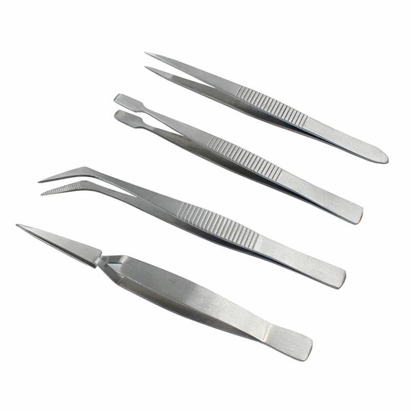 

Promotion! 4Pcs/Set Precision Tweezers Stainless Steel Thick Electronics Forceps Eyebrow Tweezers Anti-Skid Makeup Repair Multi