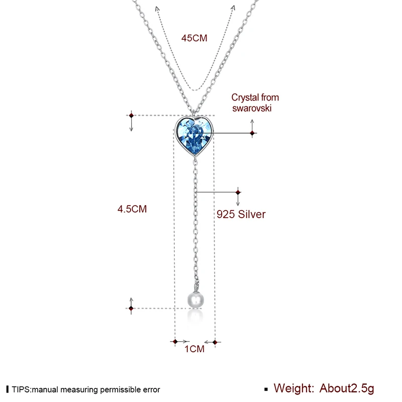 LEKANI ожерелья с кристаллами в виде сердца от SWAROVSKI длинной цепочкой и жемчугом