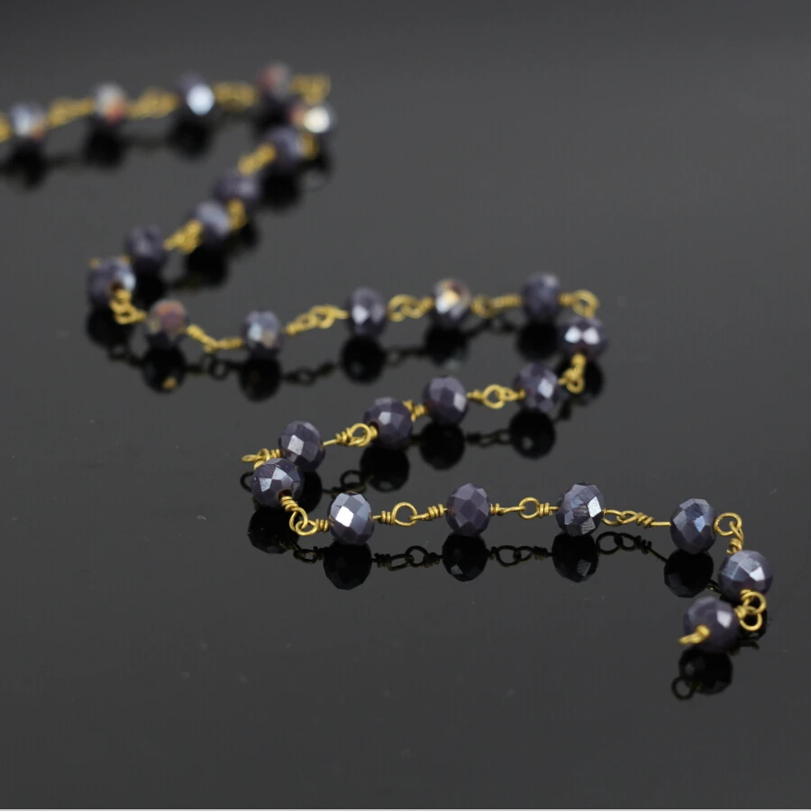 

5Meter,Dark Purple Faceted Glass Beaded Rosary Chain,AB Purple Glass Rondelle Bead Necklace Chains Jewelry Findings Wholesale