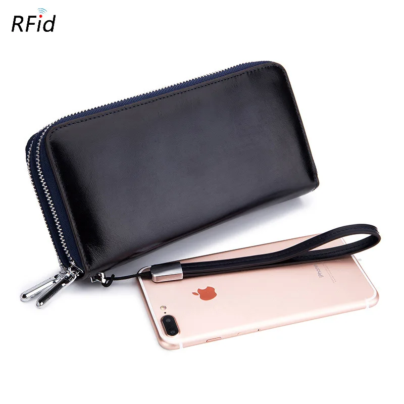 Синий Модный кошелек из натуральной кожи для женщин Женский RFID крепление фиксатора кошельки дорожный с молнией Женский кошелек женский держатель карты клатч - Цвет: Синий