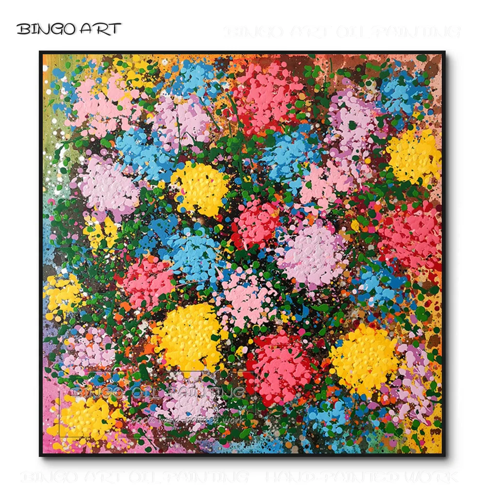 

Hand-painted Abstract Colorful Flower Oil Painting Fashion Design Rich Colors Abstract Knife Flower Acrylic Painting for Bedroom