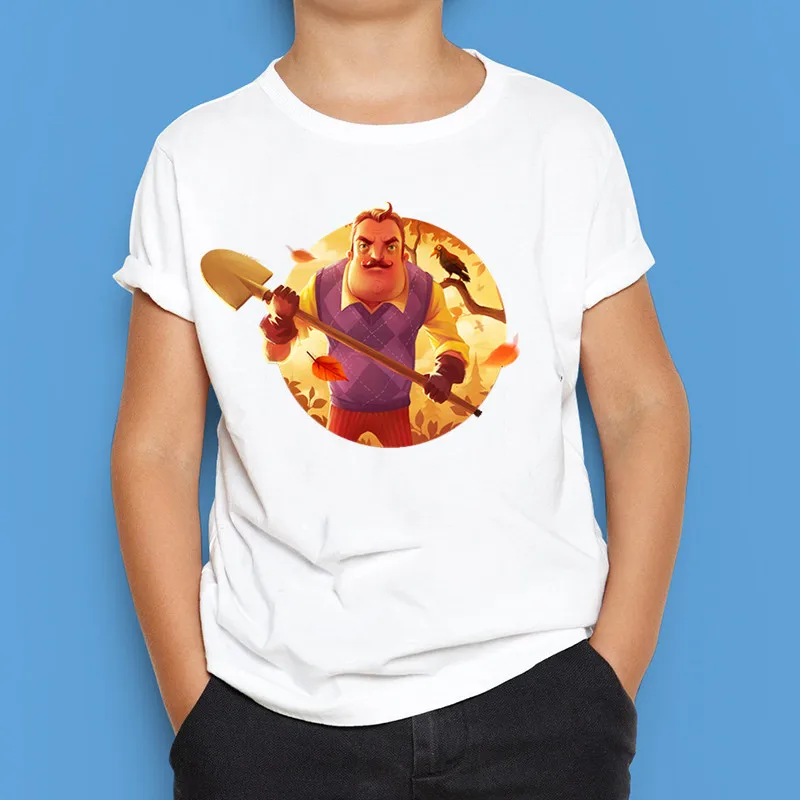 Модные топы унисекс с круглым вырезом и короткими рукавами Hello Neighbor в европейском