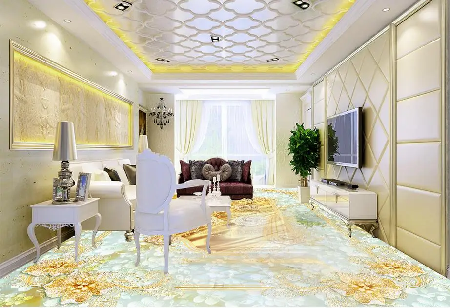 3d полы на заказ роскошные обои Пол ювелирные изделия цветок Мрамор фото комната