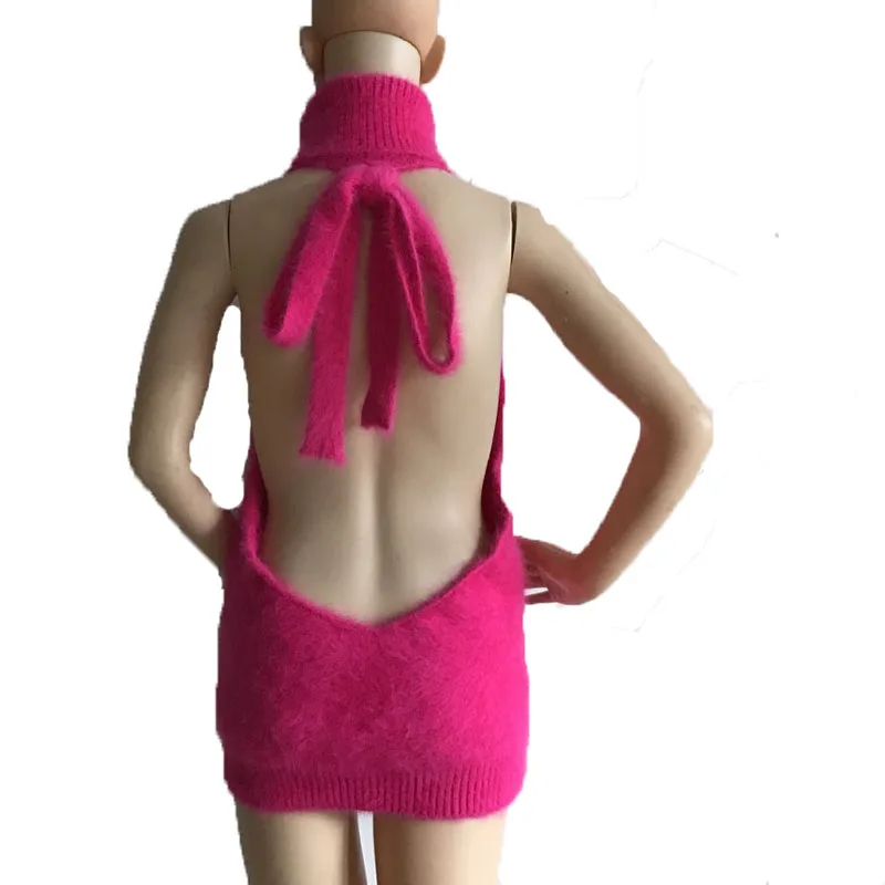 LOVELYDONKEY натуральный норковый кашемировый свитер женский жилет с открытой спиной