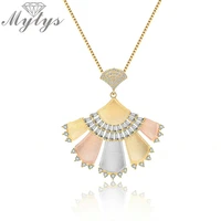 mytys tricolor sandblasting gold pendant necklace for women aaa zircon high quality elegant jewelry gift for mother cn403
