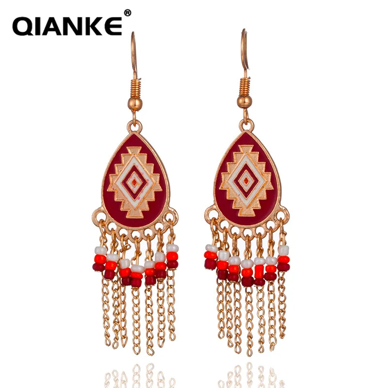 QIANKE Богемия большой сплав Висячие серьги для женщин Этническая Boho длинные Винтаж