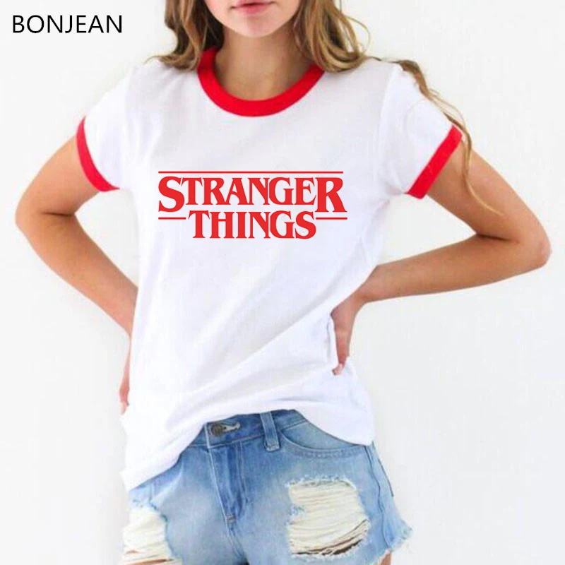 Женская одежда футболка с надписью Stranger Things 3 Забавные футболки перевернутыми