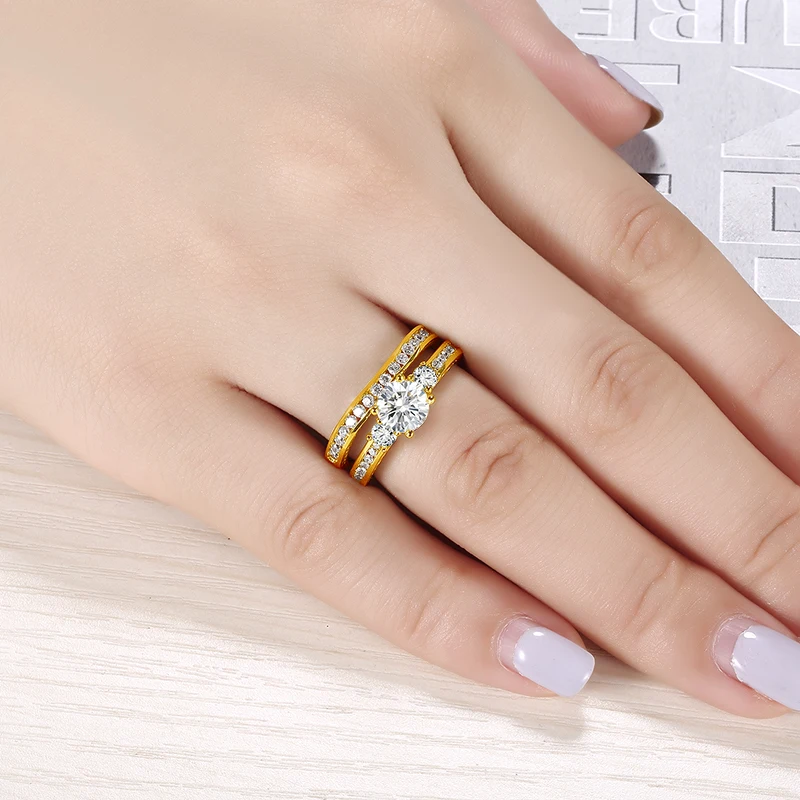 AINUOSHI 14 K массивная, желтая, Золотая женские обручальные кольца, набор 1 ct, круглая имитация бриллианта, Halo "anillos Bijoux" Femme, обручальное кольцо