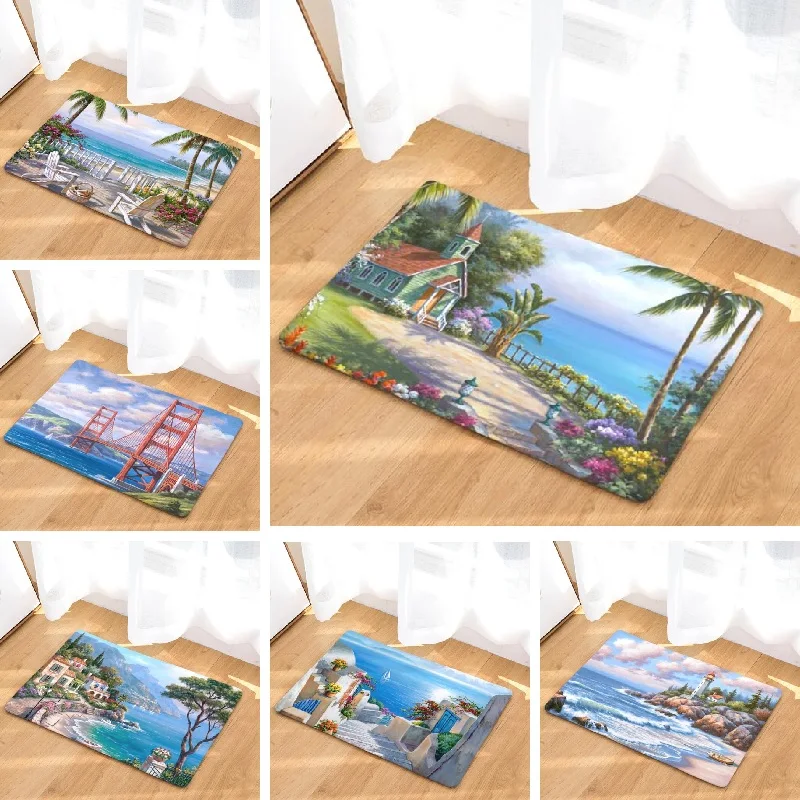 

Bath Mat Landscape Printed Suede Non Slip Shower Mat Bathroom Carpet Floor Mat 40x60cm Toilet Rugs Home Decoration Wholesale