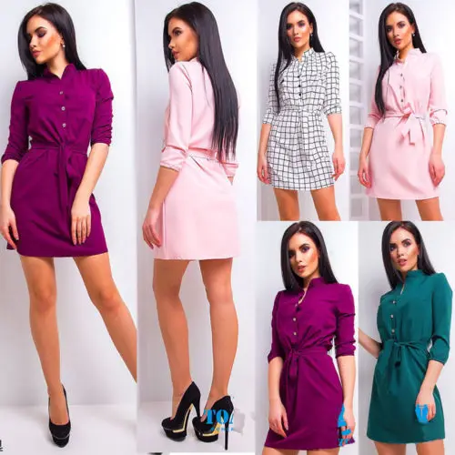 2018 новые модные Демисезонный Для женщин с рукавом три четверти рукавами платье