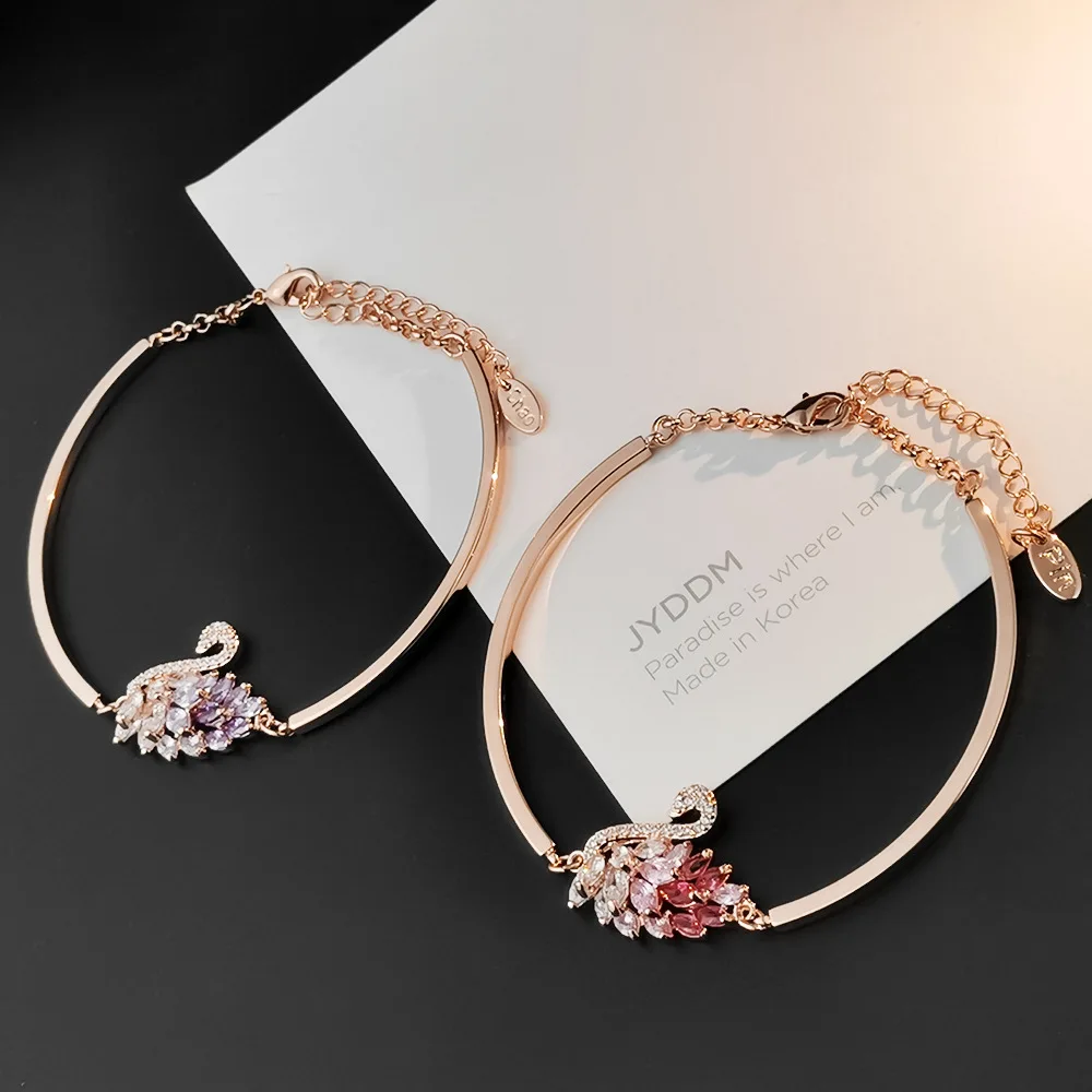 YUN RUO элегантный кубический цирконий камень Лебедь Браслет розовое золото