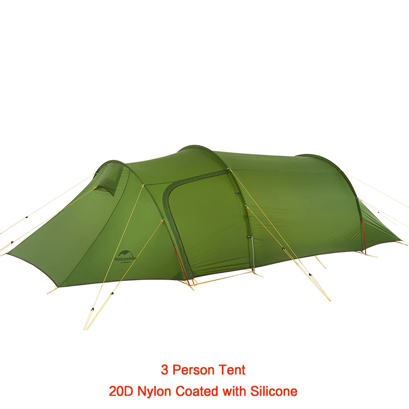 3 Person 20D Green Naturehike Опаловый туннельная палатка для 2/3/4 персоны Водонепроницаемый 20D/210T ткань легкий Открытый Кемпинг Туристических палатков NH17L001-L - Цвет: 3 Person 20D Green