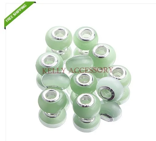 

50pcs/lot 9x14mm Light Green Cat-Eye Glass Beads 5mm Big Hole Beads For Jewelry Making European Bracelet DIY Beads