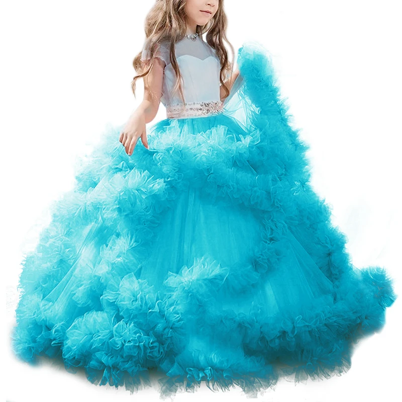 Peacock Blue Винтажное платье принцессы; свадебные платья подружки невесты для детей; Длинное Пышное Платье с цветочным узором для девочек; вечерние платья для первого причастия - Цвет: Peacock Blue