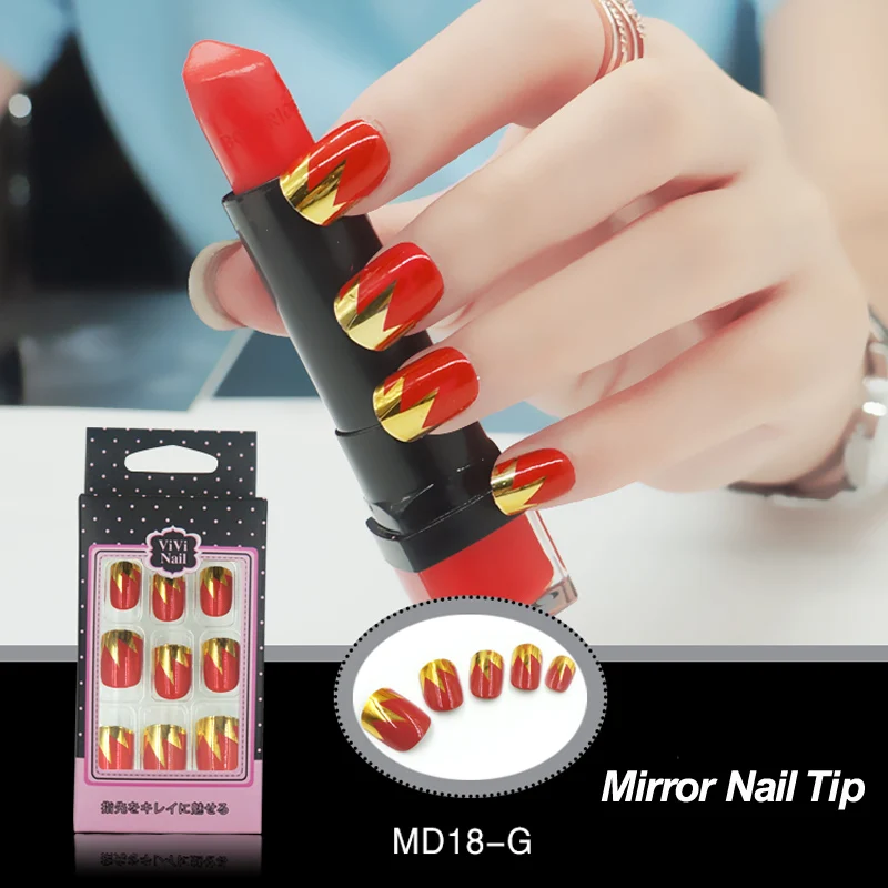 Горячий красный сексуальный зеркальный УФ лак Френч накладные ногти металлик