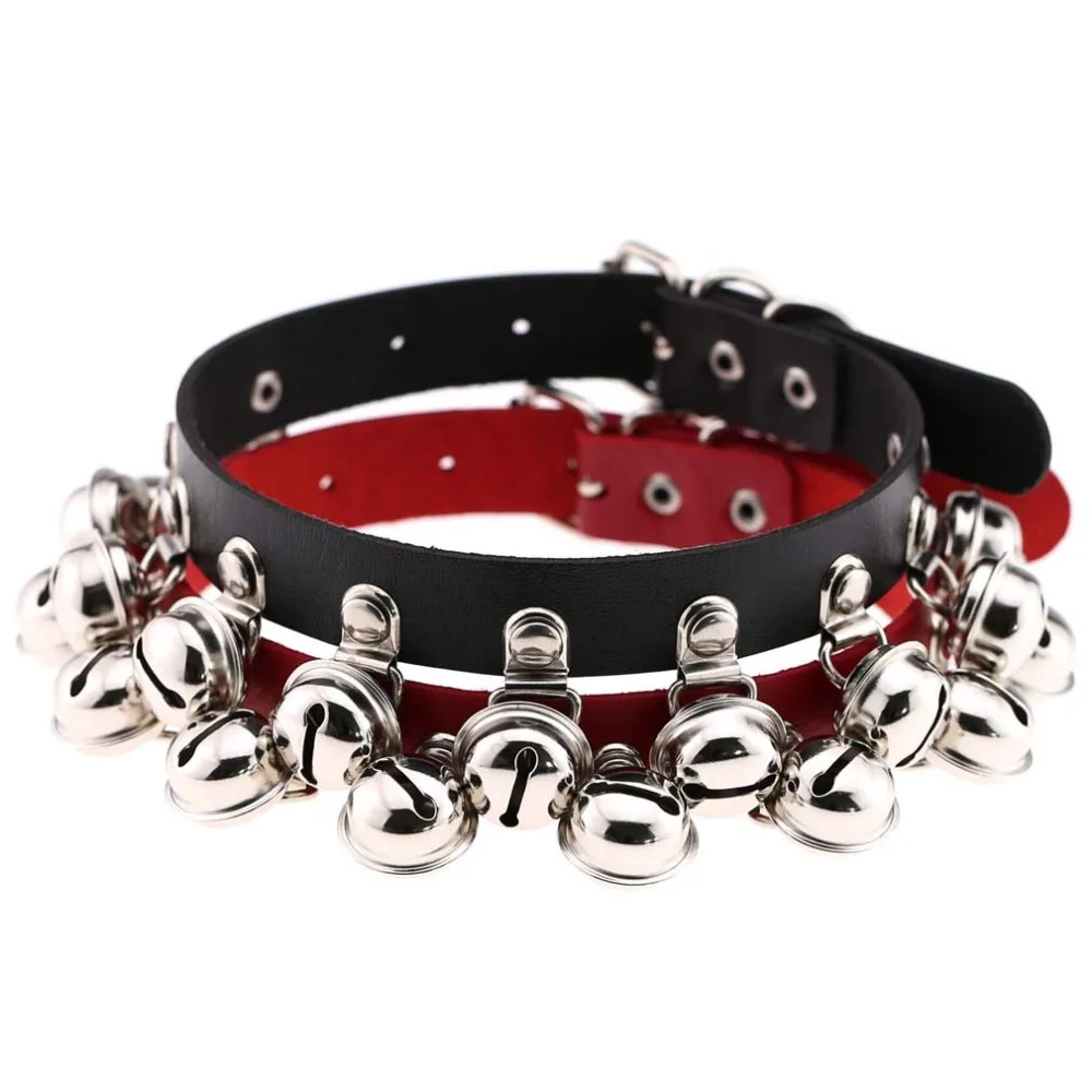 Европейский преувеличенный небольшой кожаный чокер с колокольчиком ожерелье