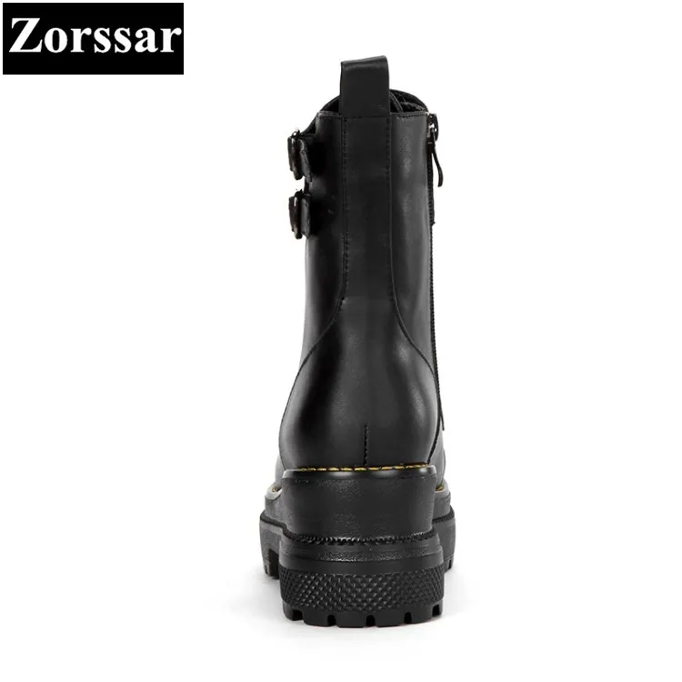 {Zorssar}/ г.; зимняя женская обувь; модные кожаные ботильоны в байкерском стиле; женские повседневные Полуботинки на платформе и высоком каблуке со шнуровкой