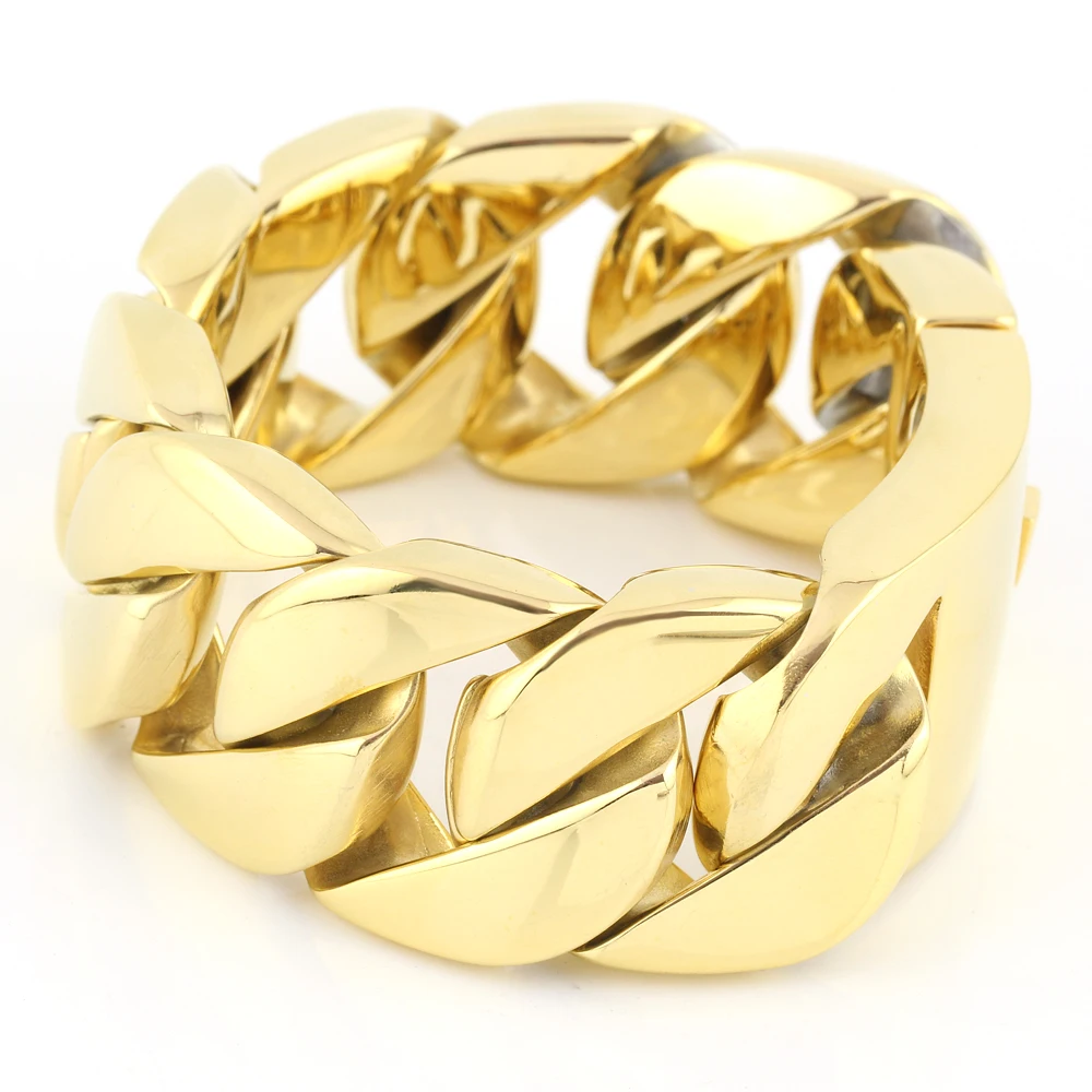 Мужской большой браслет из нержавеющей стали золотистый полированный |