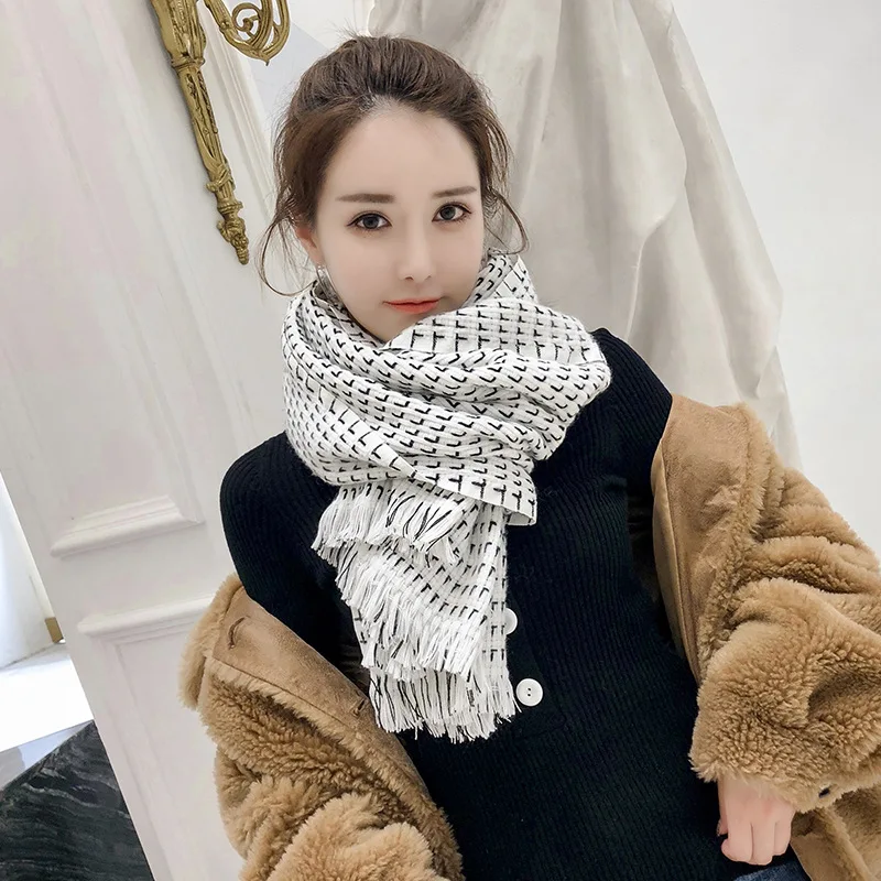 Новинка Осень зима женский шерстяной черный/белый клетчатый шарф женские