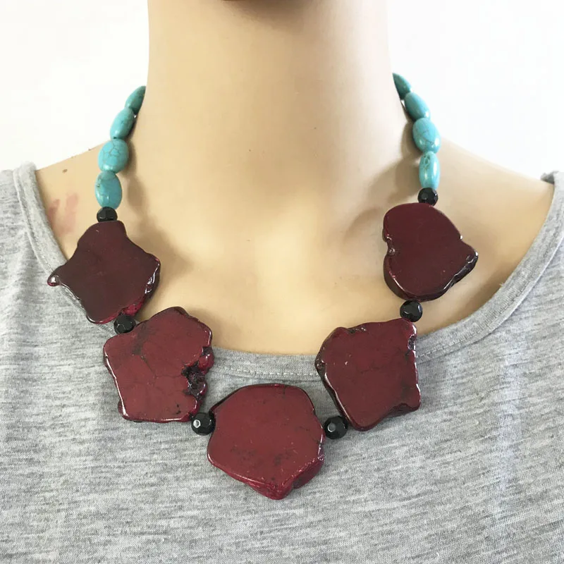 dark red Новое Смешанное цветное каменное модное ожерелье, ожерелье-воротник - Окраска металла: dark red