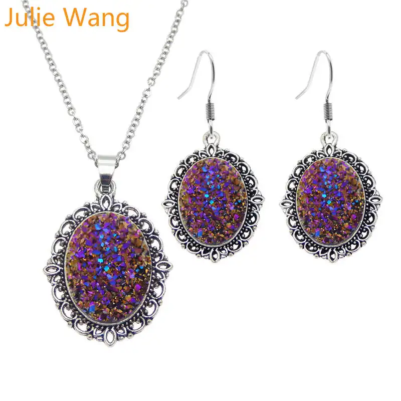 Julie Wang овальная смола искусственный кабошон ожерелье серьги набор подвески из