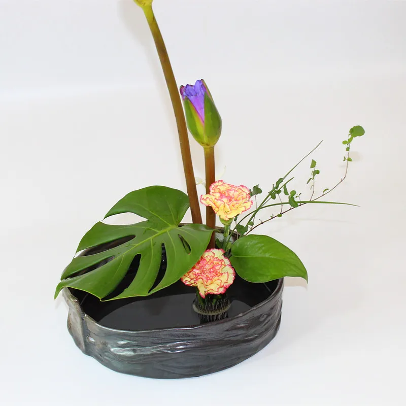 Zen винтажный черный керамический горшок из грубой керамики в японском стиле ваза